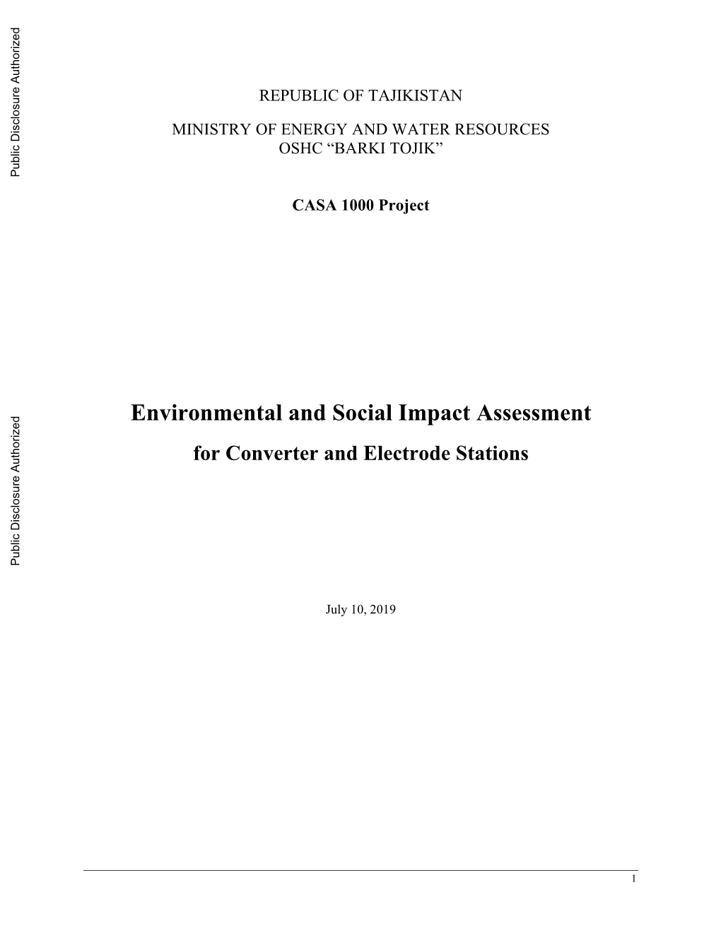 Environmental and Social Impact Assessment for Converter And