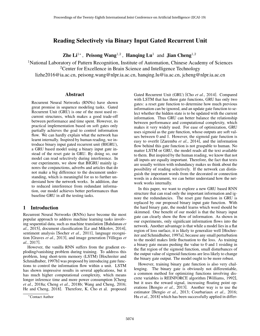 Reading Selectively Via Binary Input Gated Recurrent Unit