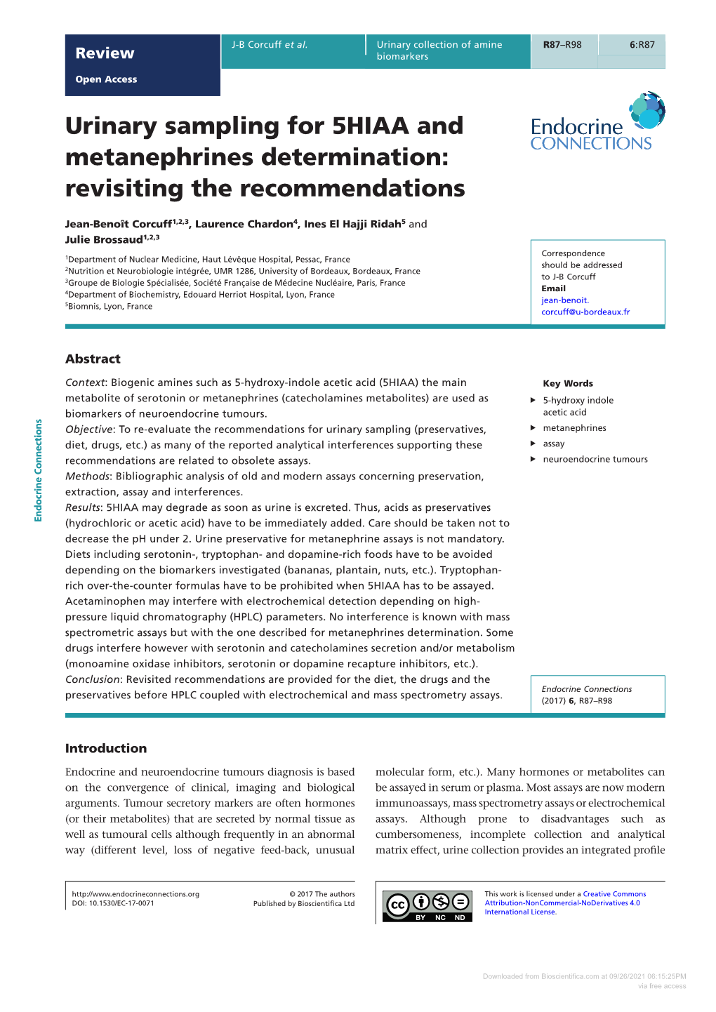 Urinary Sampling for 5HIAA and Metanephrines Determination: Revisiting the Recommendations