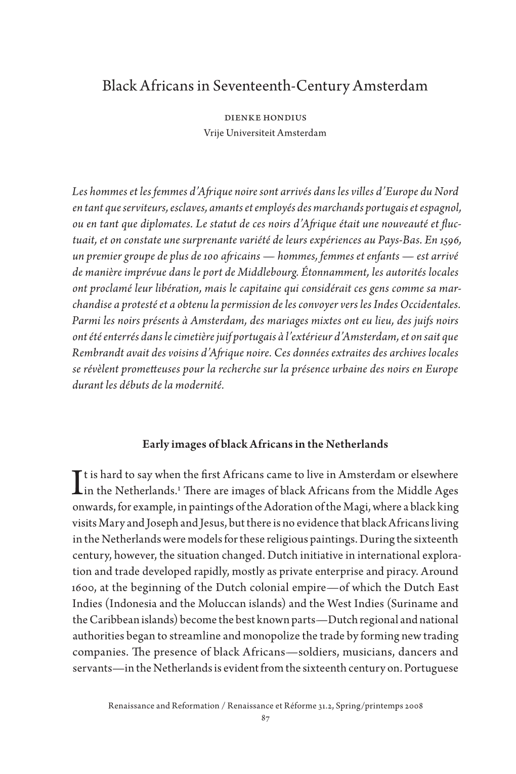 Black Africans in Seventeenth-Century Amsterdam