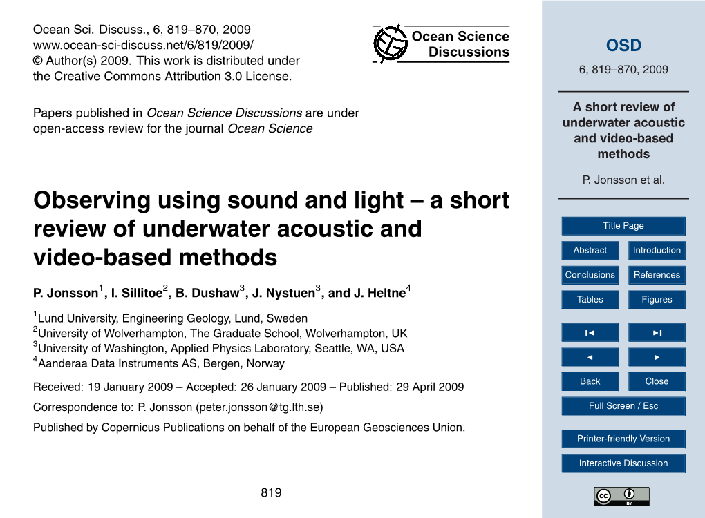 A Short Review of Underwater Acoustic and Video-Based Methods