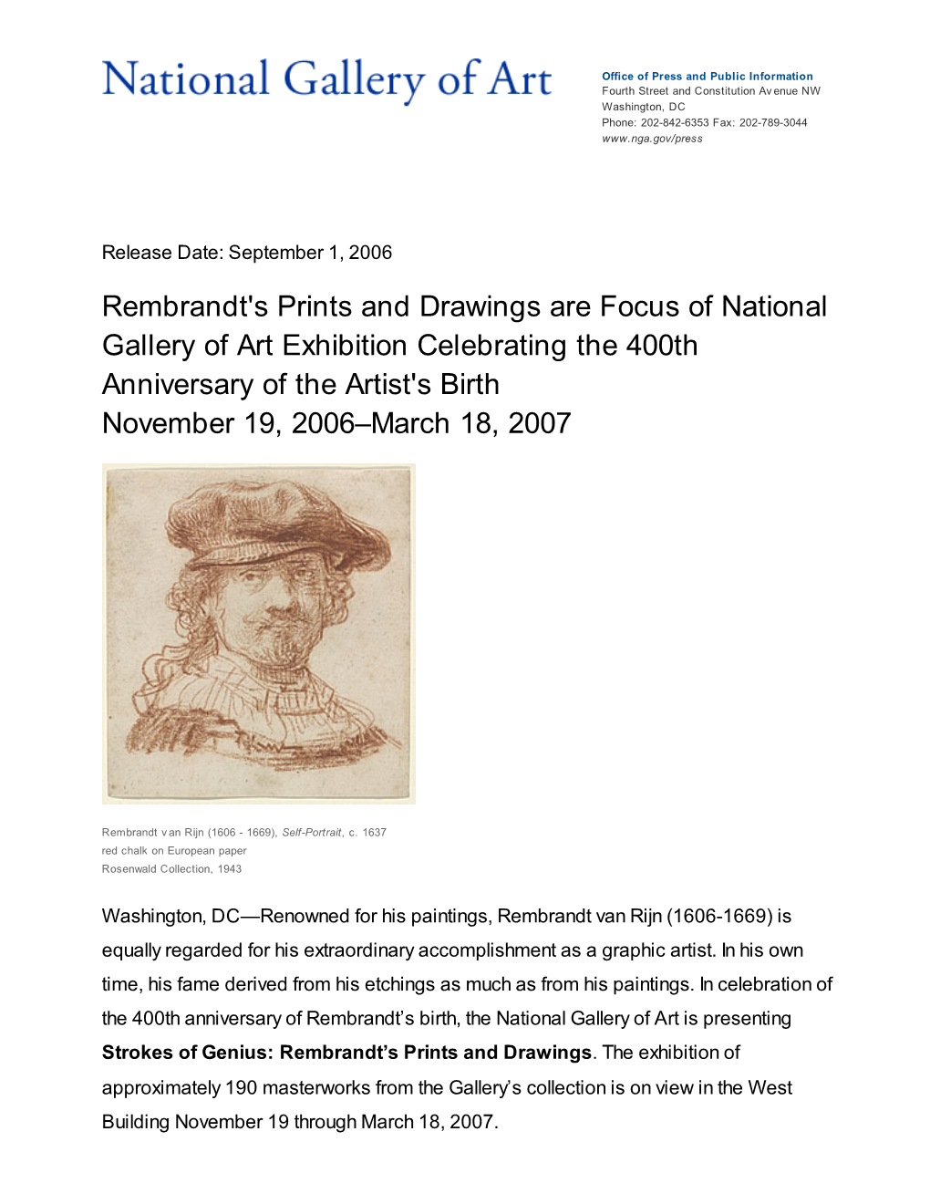 Rembrandt's Prints and Drawings Are Focus of National Gallery of Art