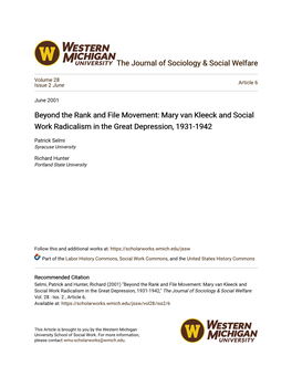 Mary Van Kleeck and Social Work Radicalism in the Great Depression, 1931-1942