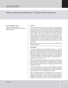 Television Advertising Effectiveness: a Cognitive Recall Mechanism