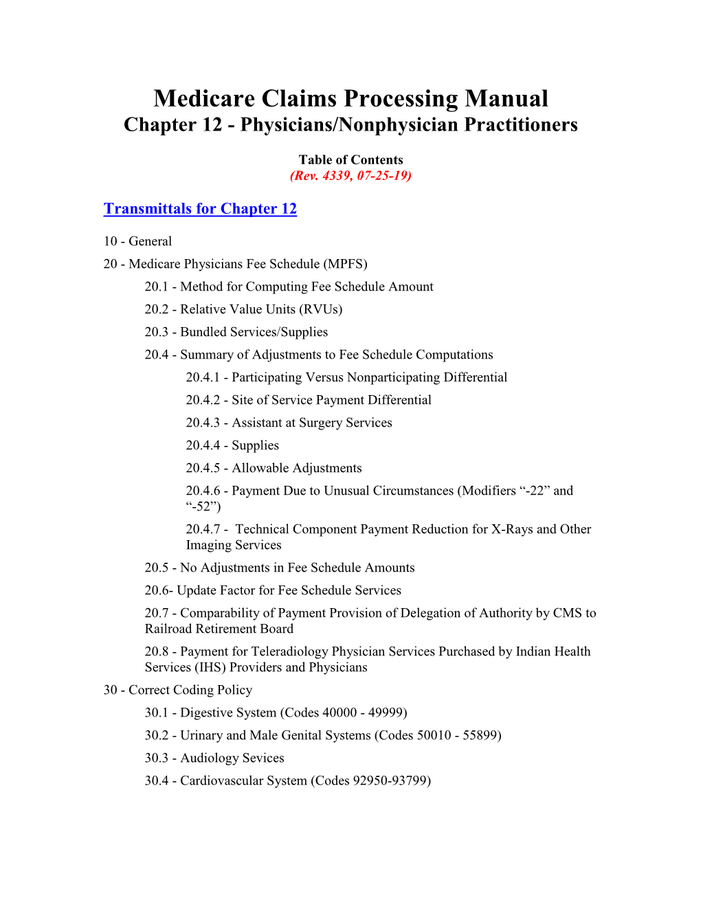 Medicare Claims Processing Manual Chapter 12 - Physicians/Nonphysician Practitioners