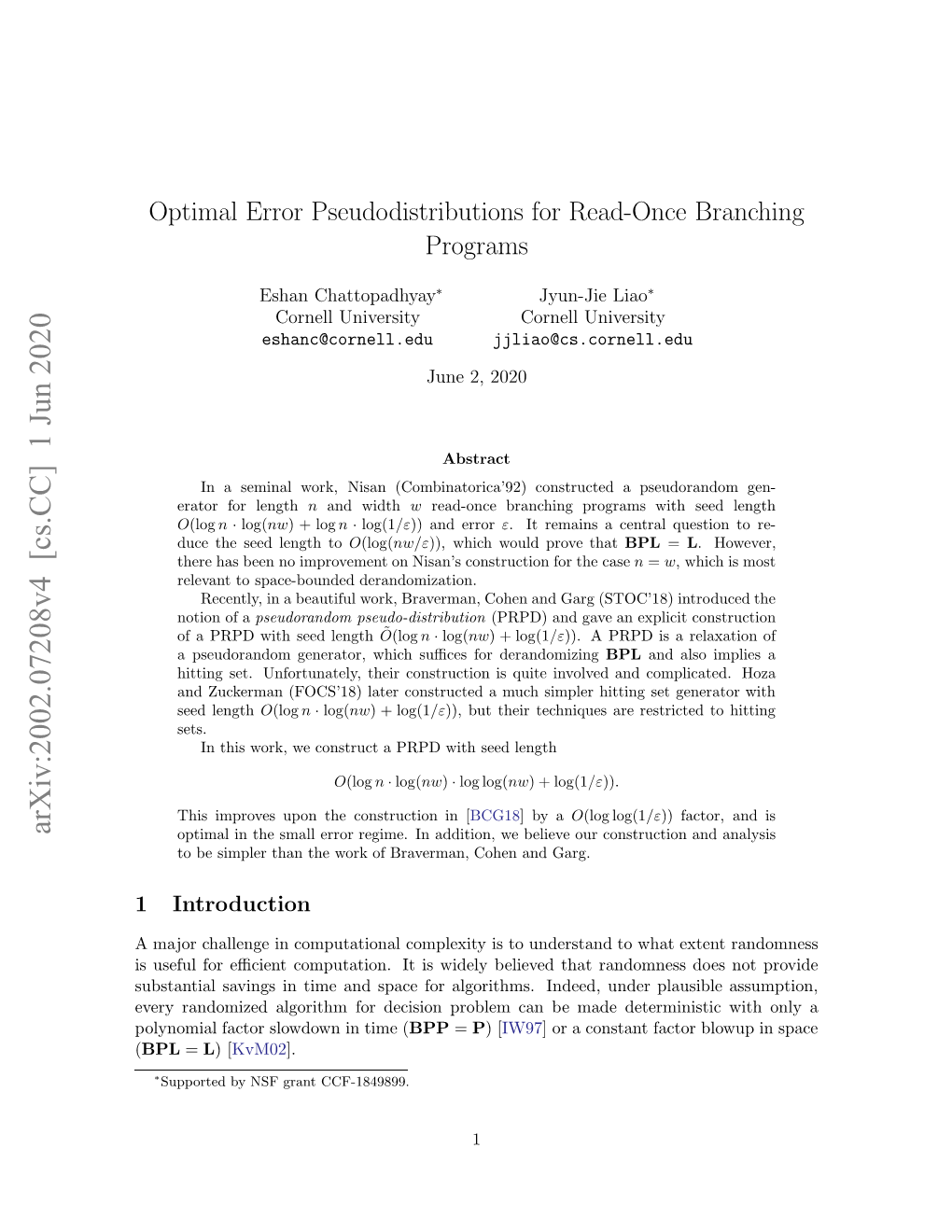 Optimal Error Pseudodistributions for Read-Once Branching Programs