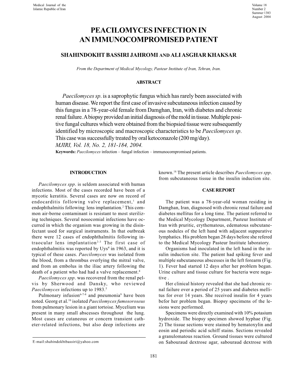 Peacilomyces Infection in an Immunocompromised Patient