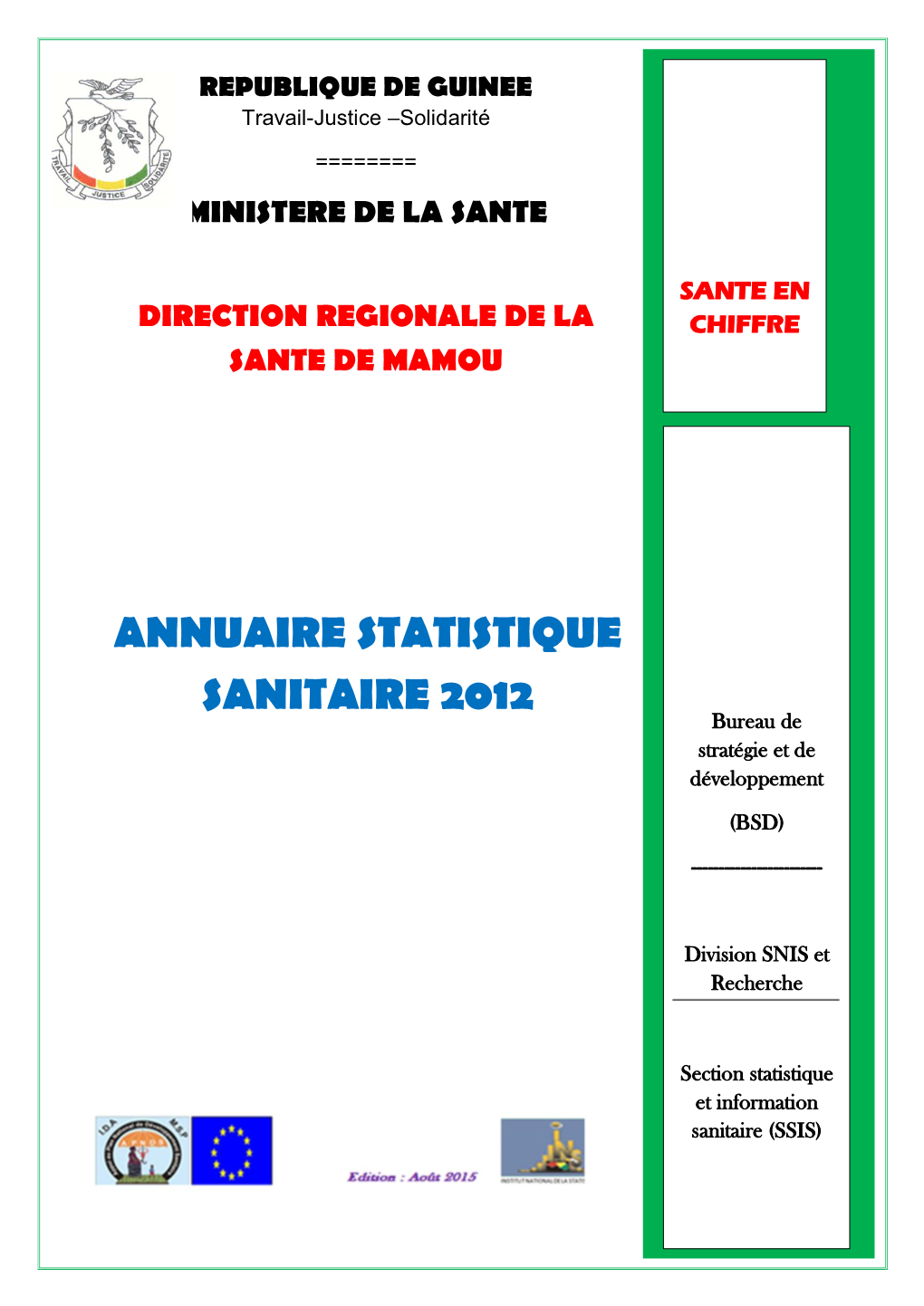 Annuaire Statistiques Sanitaires 2012 Mamou