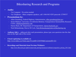 Bikesharing Research and Programs