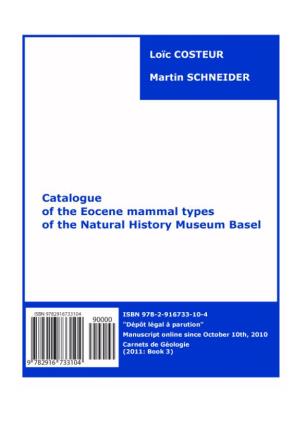 Catalogue of the Eocene Mammal Types of the Natural History Museum Basel
