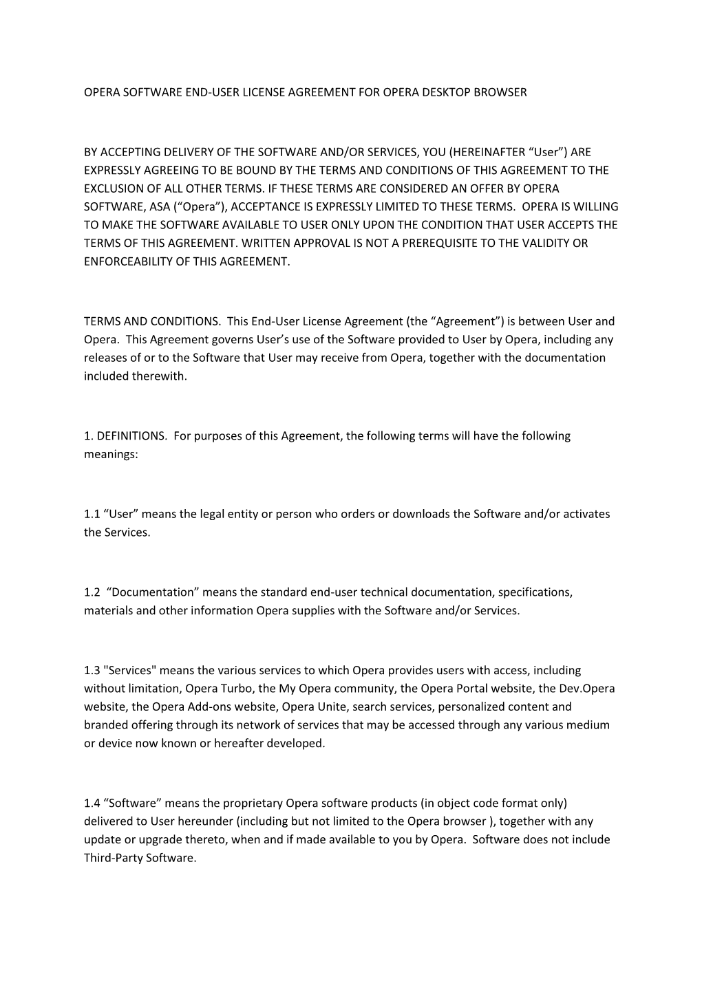 Opera Software End-User License Agreement for Opera Desktop Browser