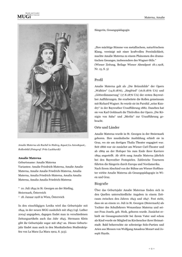 Amalie Materna Zu Einem Phänomen Des Drama- Tischen Gesanges, Insbesondere Des Wagner-Stils.“ (Wiener Zeitung, Beilage Wiener Abendpost 18.1.1918, Nr