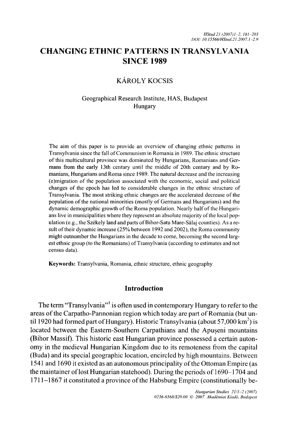 HUNGARIAN STUDIES 21. Nemzetközi Magyar Filológiai