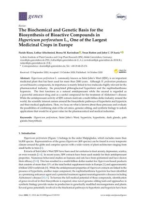 The Biochemical and Genetic Basis for the Biosynthesis of Bioactive Compounds in Hypericum Perforatum L., One of the Largest Medicinal Crops in Europe