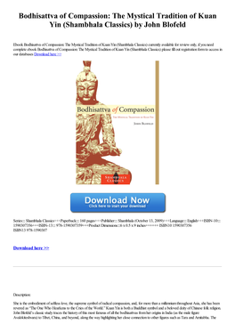 Bodhisattva of Compassion: the Mystical Tradition of Kuan Yin (Shambhala Classics) by John Blofeld