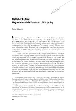 CSI Labor History: Haymarket and the Forensics of Forgetting