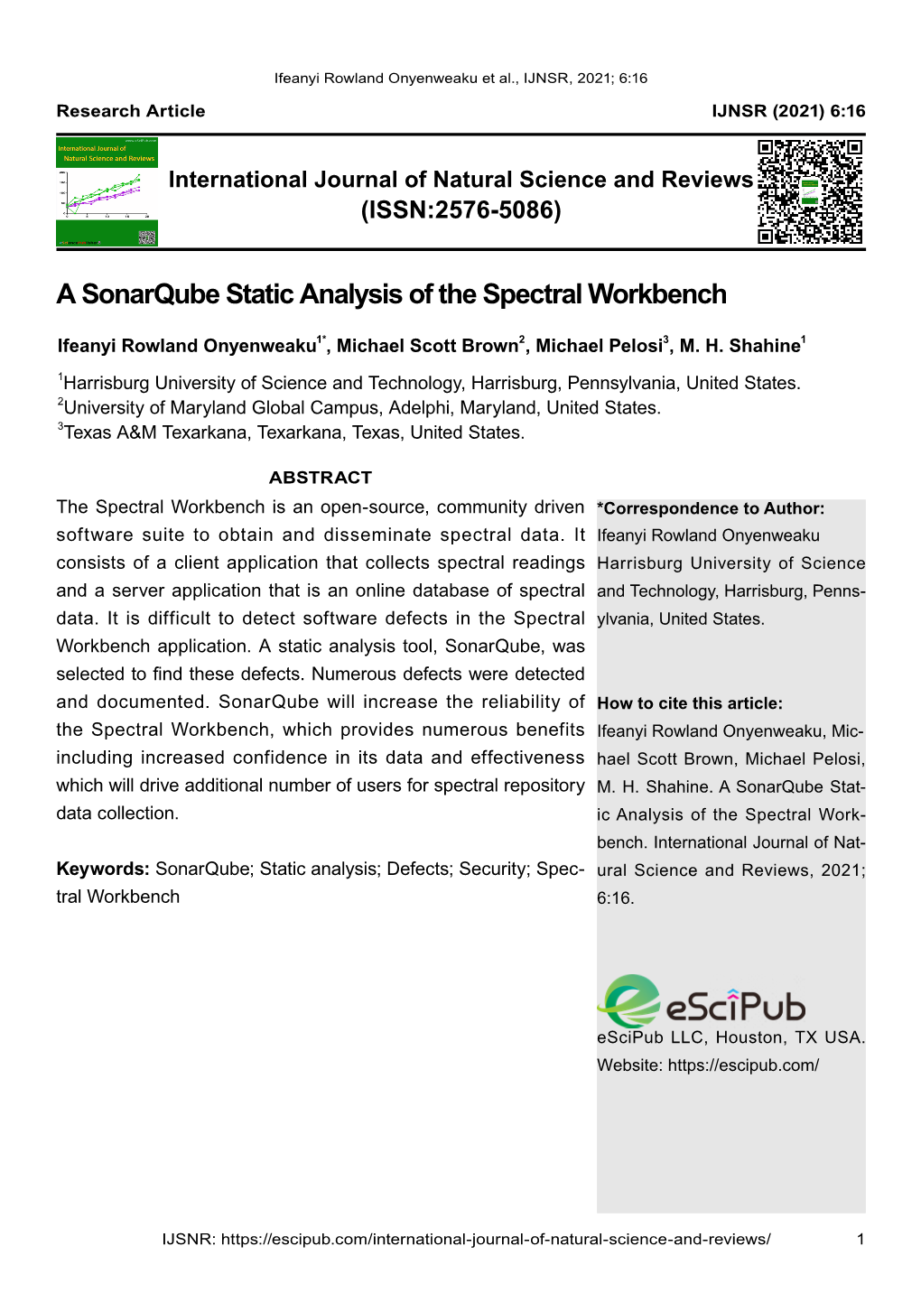 A Sonarqube Static Analysis of the Spectral Workbench