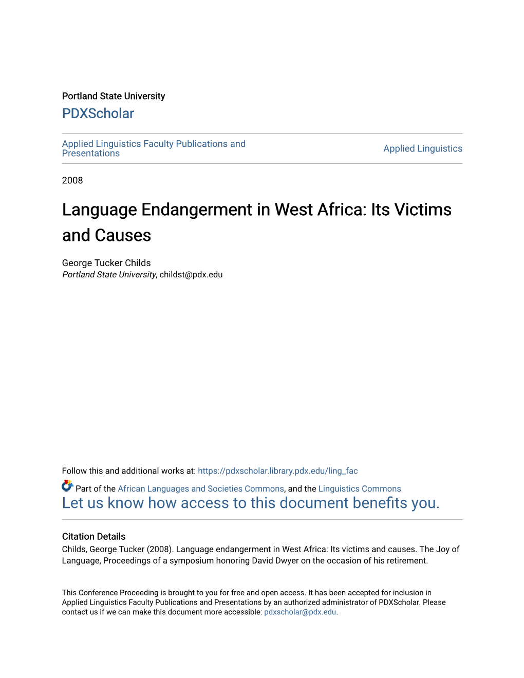 Language Endangerment in West Africa: Its Victims and Causes