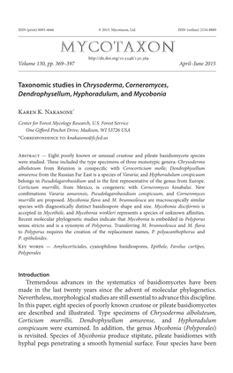 Taxonomic Studies in Chrysoderma, Corneromyces, Dendrophysellum, Hyphoradulum, and Mycobonia