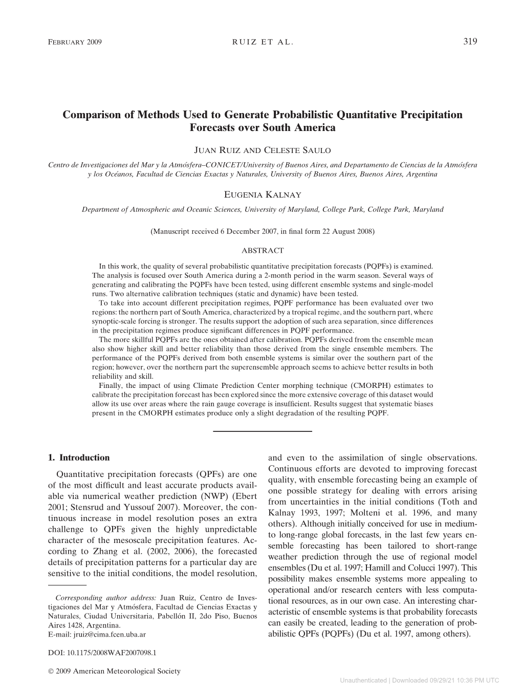 Comparison of Methods Used to Generate Probabilistic Quantitative Precipitation Forecasts Over South America