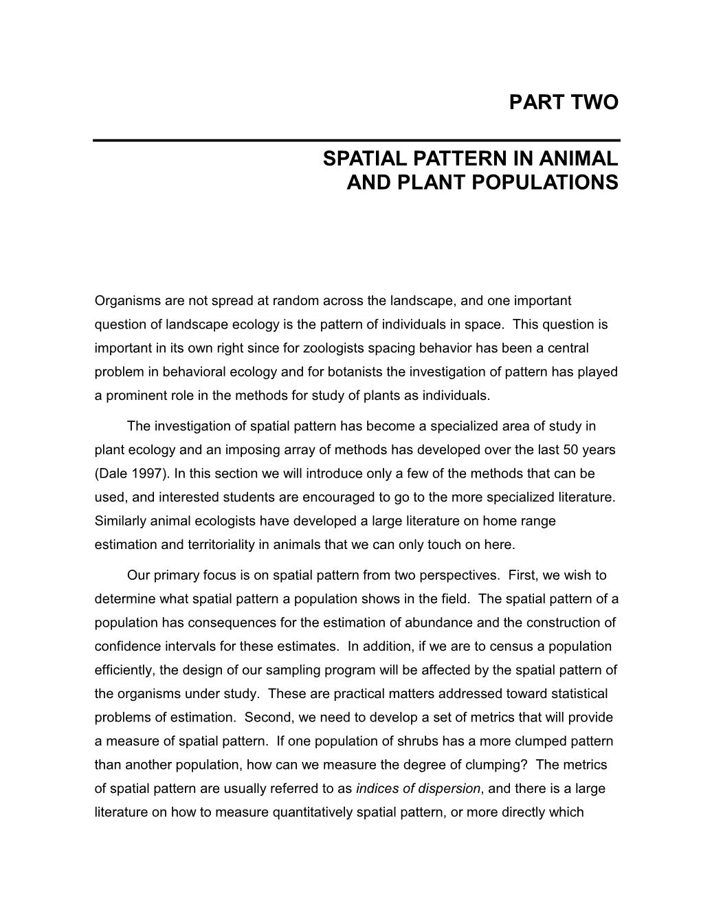 Chapter 6, Spatial Pattern and Indices of Dispersion