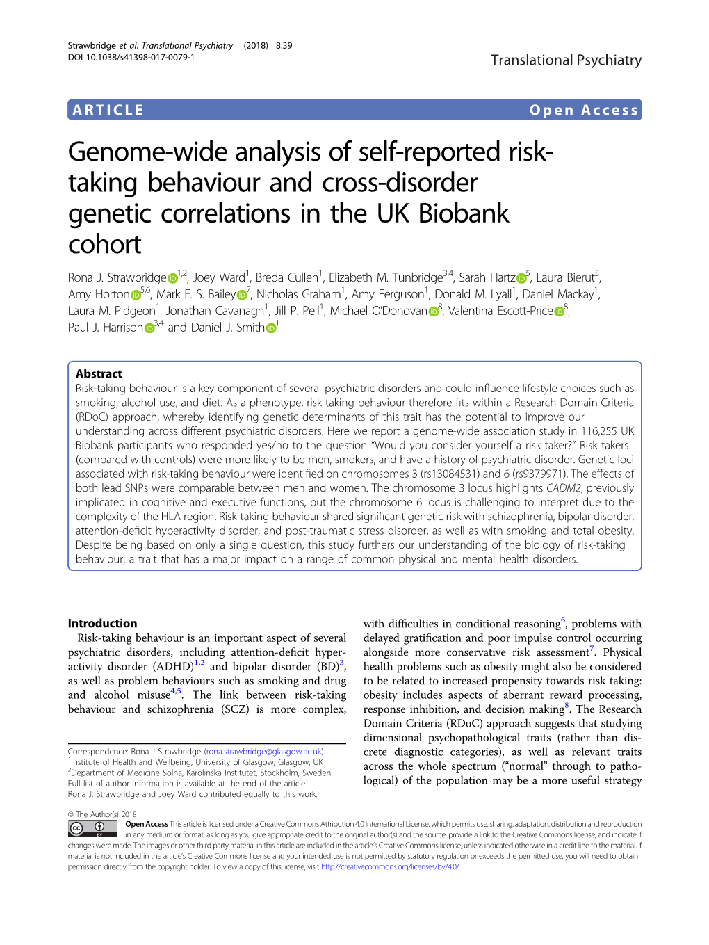 Genome-Wide Analysis of Self-Reported Risk-Taking Behaviour