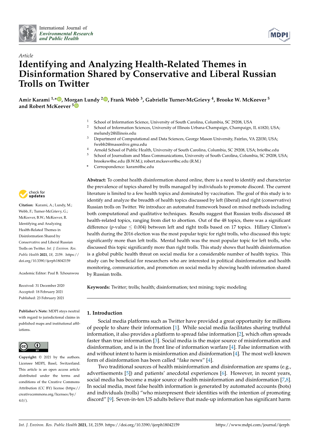 Identifying and Analyzing Health-Related Themes in Disinformation Shared by Conservative and Liberal Russian Trolls on Twitter