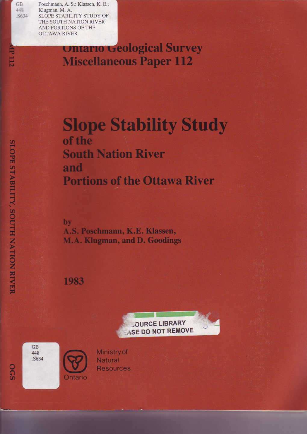 Slope Stability Study of the South Nation River and Portions of The