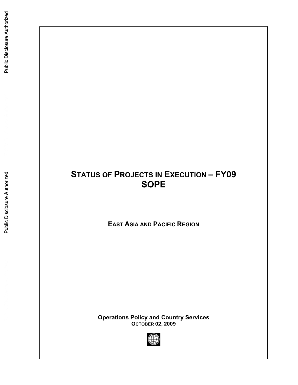 Status of Projects in Execution – Fy09 Sope