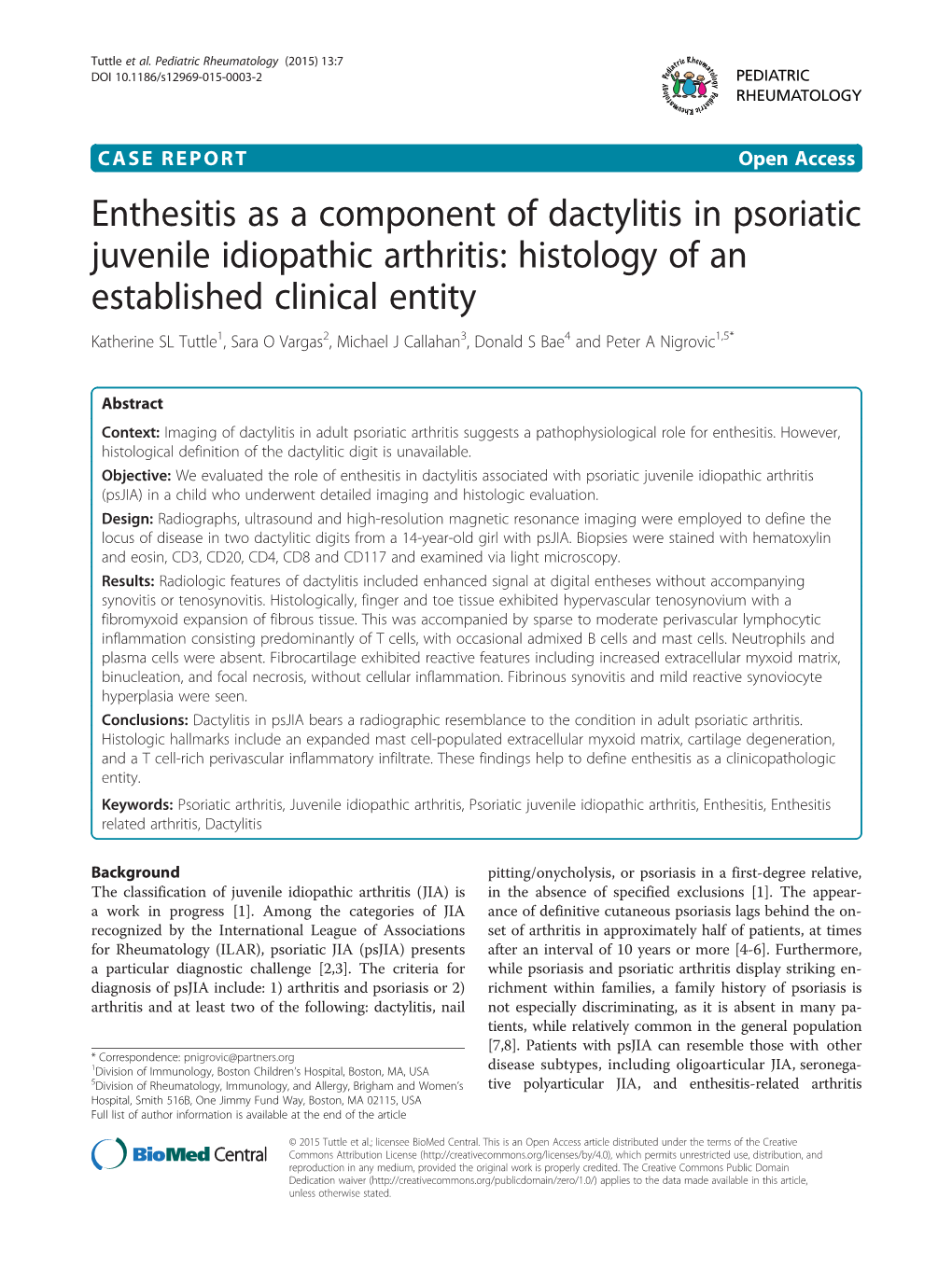 Enthesitis As a Component of Dactylitis in Psoriatic Juvenile Idiopathic Arthritis