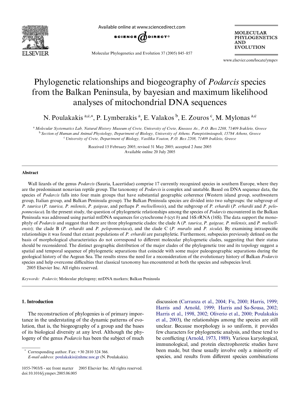 Phylogenetic Relationships and Biogeography of Podarcis Species from the Balkan Peninsula, by Bayesian and Maximum Likelihood Analyses of Mitochondrial DNA Sequences