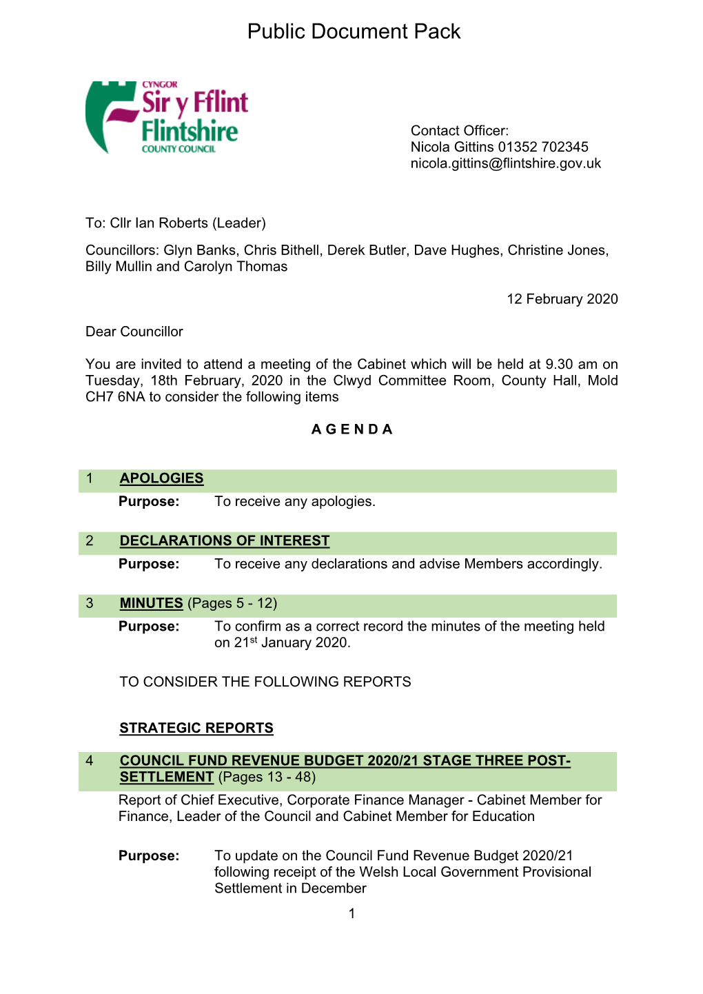 (Public Pack)Agenda Document for Cabinet, 18/02/2020 09:30