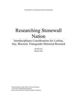 Interdisciplinary Considerations for Lesbian, Gay, Bisexual, Transgender Historical Research