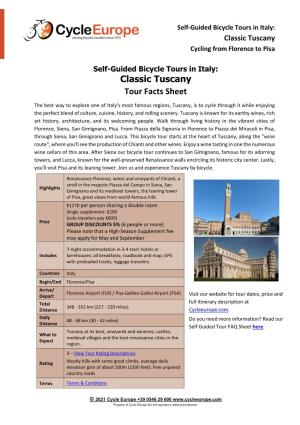 Classic Tuscany Tour Facts Sheet