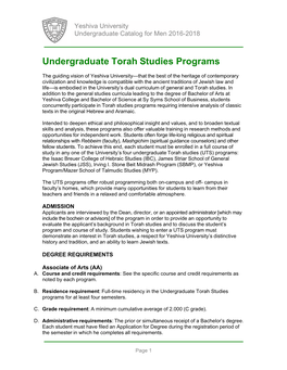Undergraduate Torah Studies Programs