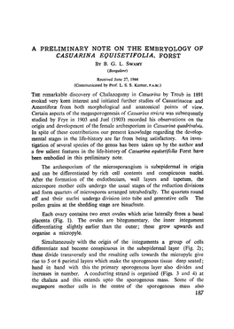 A Preliminary Note on the Embryology of &lt;Emphasis Type="Italic"&gt;Casuarina Equisetifolia &lt;/Emphasis&gt;, Forst