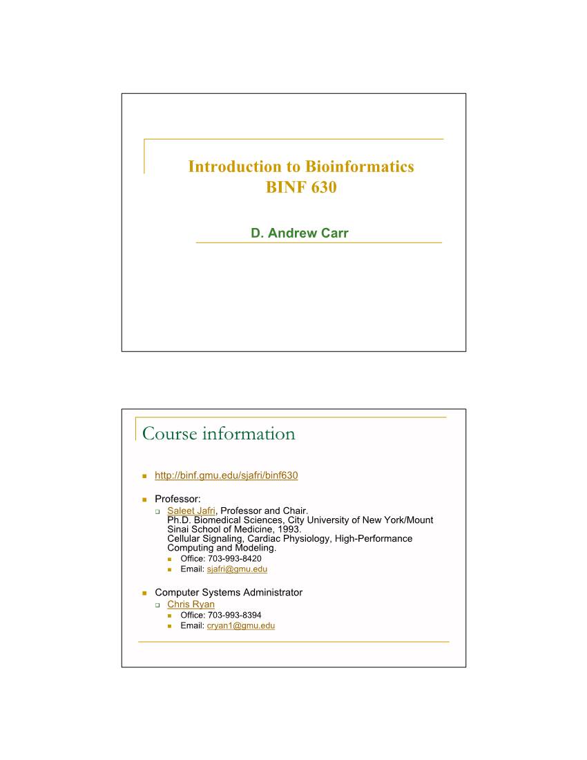 Bioinformatics BINF 630