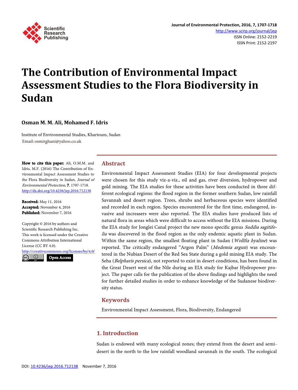 The Contribution of Environmental Impact Assessment Studies to the Flora Biodiversity in Sudan