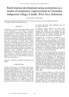 Rural Tourism Development Using Ecotourism As a Model of Community Empowerment in Cireundeu Indigenous Village, Cimahi, West Java, Indonesia