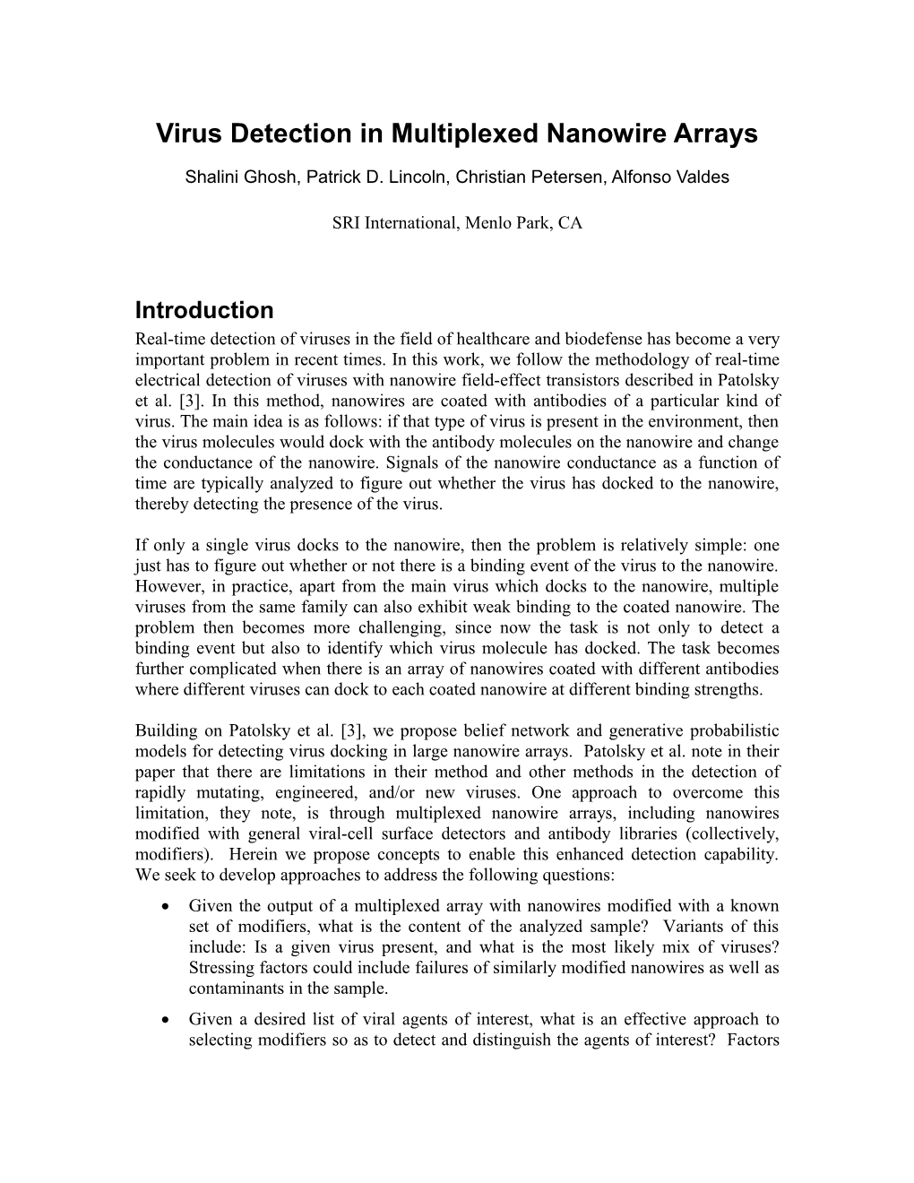 Virus Detection in Multiplexed Nanowire Arrays