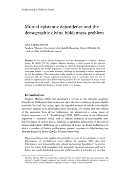 Mutual Epistemic Dependence and the Demographic Divine Hiddenness Problem