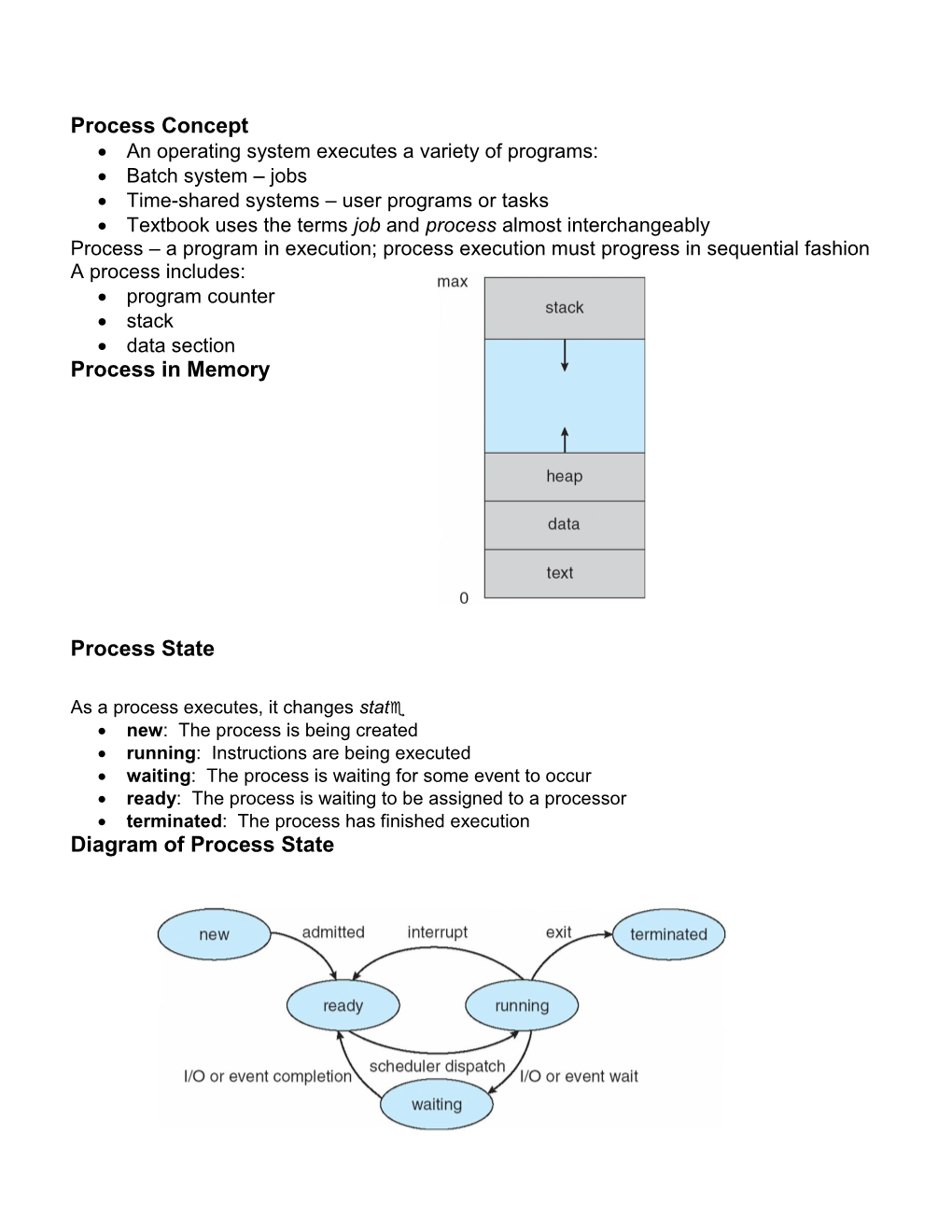 Process Concept Process in Memory Process State Diagram of Process