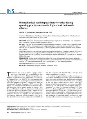 Biomechanical Head Impact Characteristics During Sparring Practice Sessions in High School Taekwondo Athletes