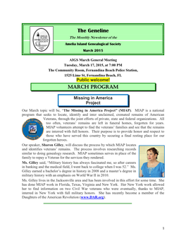 The Geneline the Monthly Newsletter of the Amelia Island Genealogical Society March 2015