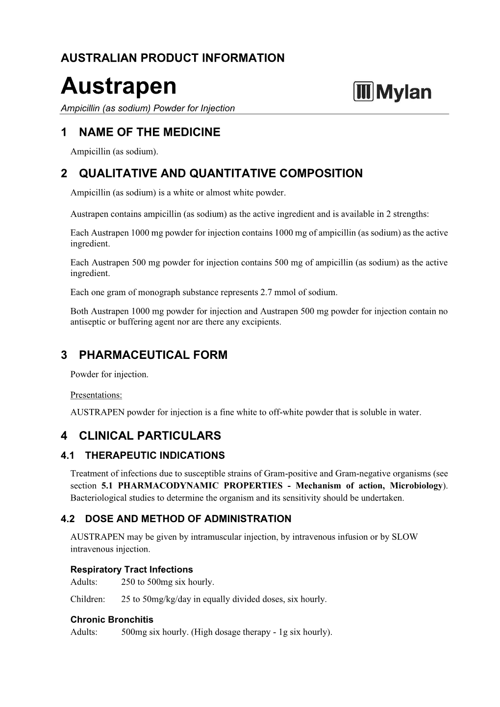 Austrapen Ampicillin (As Sodium) Powder for Injection