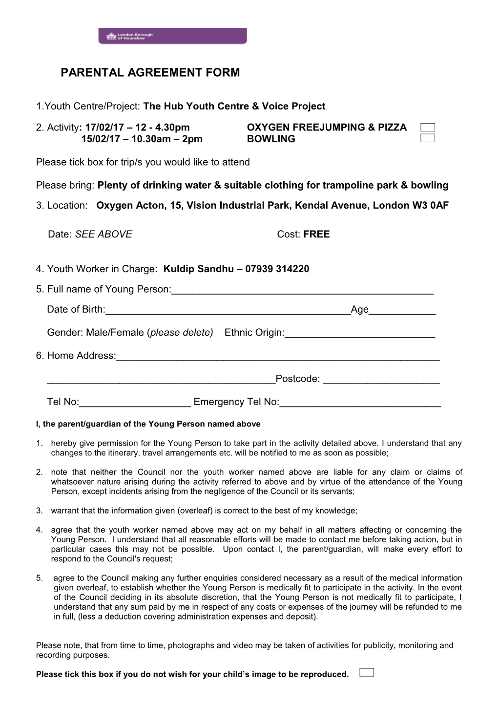 Parental Agreement Form