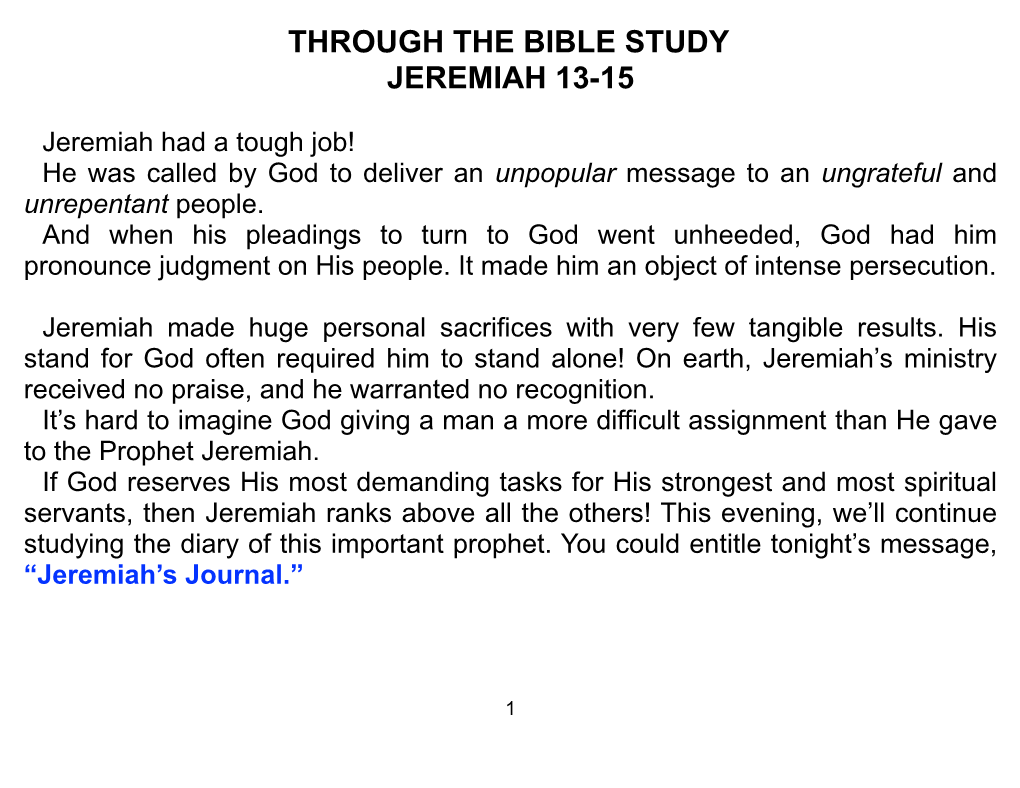 Through the Bible Study Jeremiah 13-15