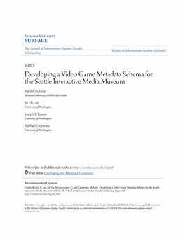 Developing a Video Game Metadata Schema for the Seattle Interactive Media Museum