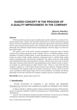 Kaizen Concept in the Process of a Quality Improvement in the Company