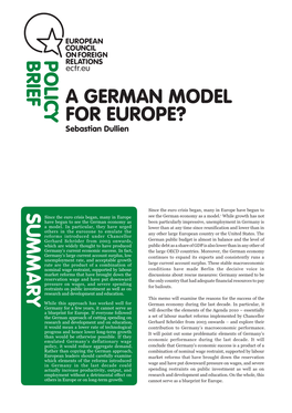 A GERMAN MODEL for EUROPE? Sebastian Dullien